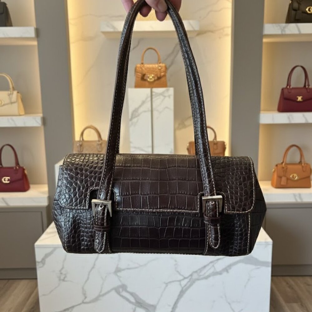 Vintage Harold's Black Pebble Grain Leather Baguette Shoulder Bag | Pristine Con